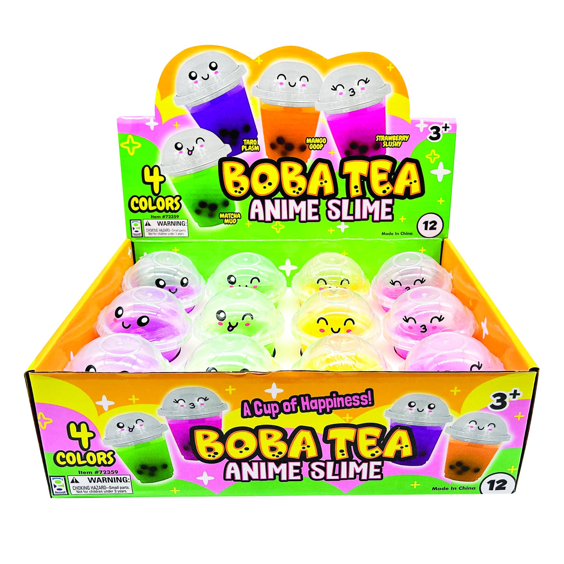 Raymond Geddes Anime Boba Tea Slime Toy - (Pack of 12) - Relaxing Boba Toys with 4 Colors - Soft and Stretchy Fun Slime Toys
