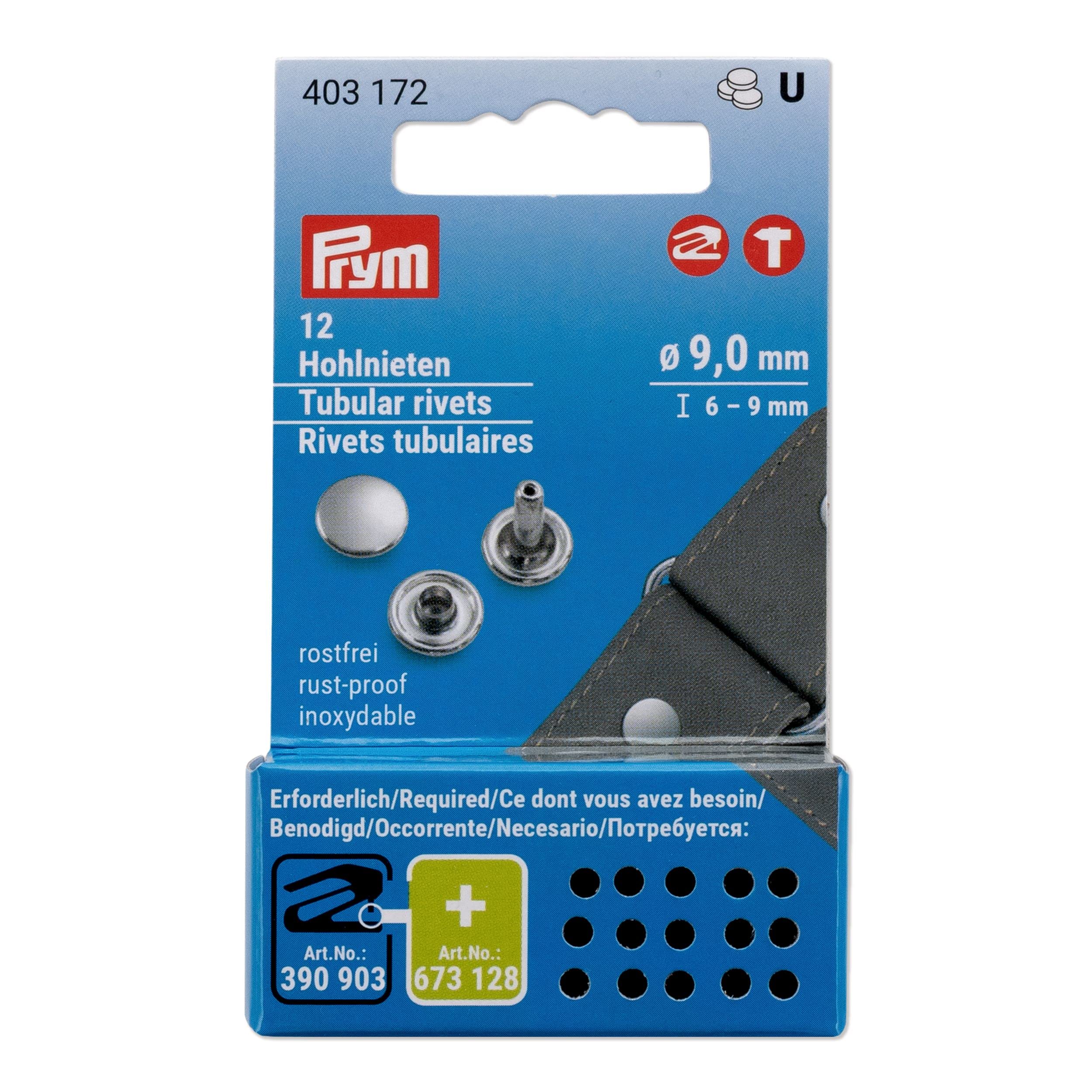 Prym 403172 Hollow Rivets Diameter 9 mm / 6-9 mm Brass Silver-Coloured Pack of 12 for Vario Creative Tool Silver — image 1