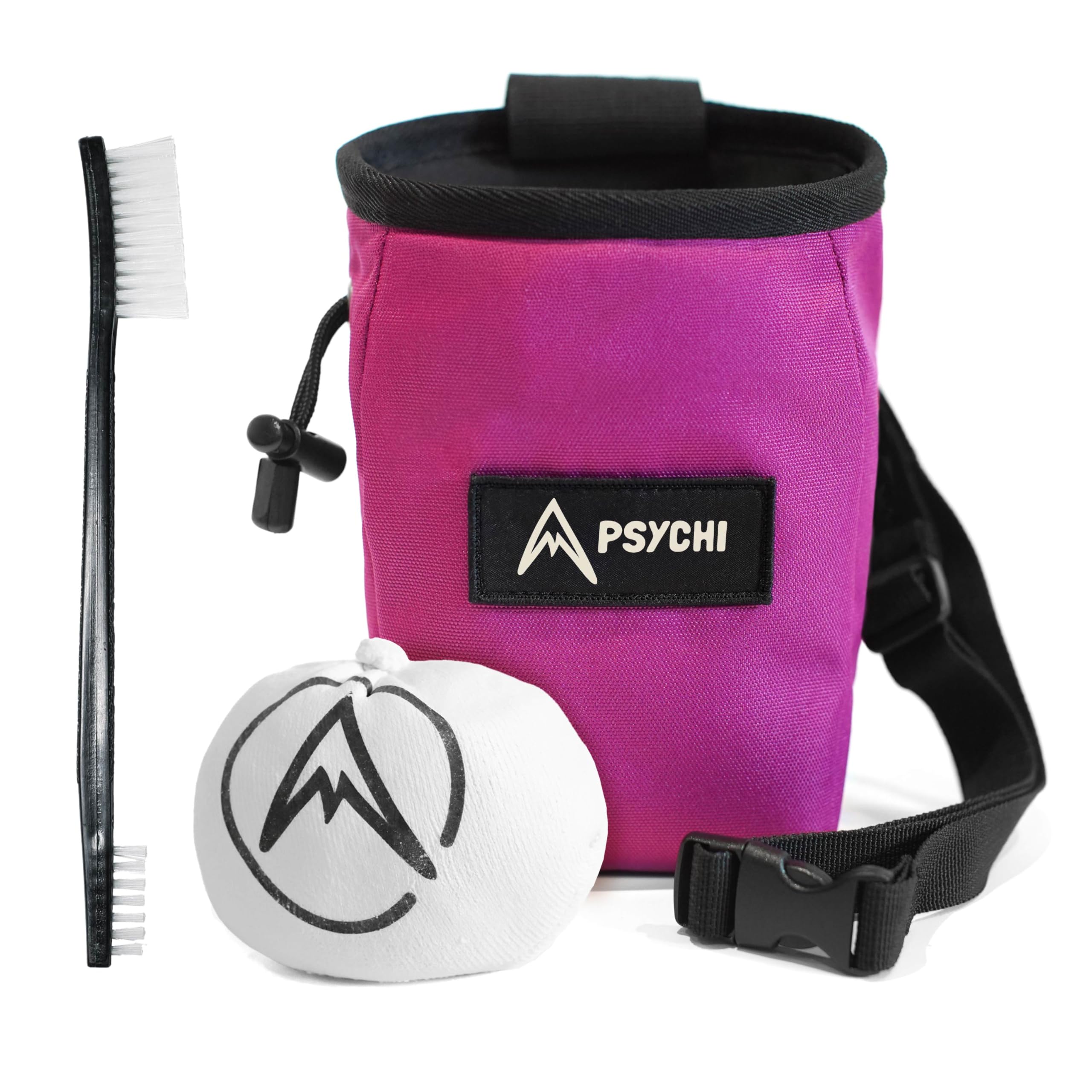 Psychi OG Waist Chalk Bag Starter Pack Bundle for Rock Climbing Bouldering Gym (Magenta)