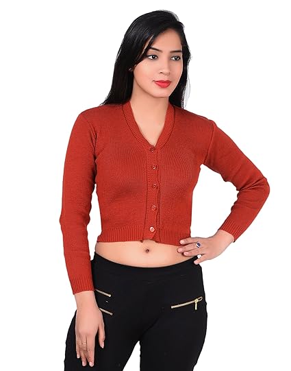 Women's Winter Warm Woollen Saree Blouse Half Sleeves Sweater