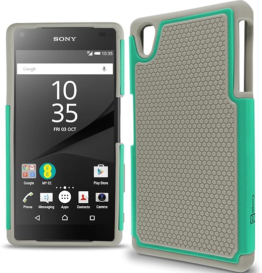 Amazon Com Sony Xperia Z5 Cover Coveron Hexaguard Series Slim Hybrid Hard Cover Phone Case For Sony Xperia Z5 Teal Gray