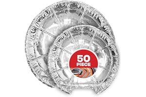 Round Electric Stove Burner Covers (50 Pack) 6 Inch and 8 Inch Disposable Stove Top Aluminum Foil Bib Liners, to Keep Kitchen Range Clean from Oil and Food Drips, Stock Your Home