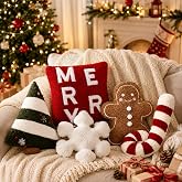 Geelin 5 Pcs Christmas Throw Pillows Gingerbread Xmas Tree Snowflake Candy | Decorative Stuffed Plush Shaped Lumbar Pillows, Red White Green, Merry Christmas Decorations for Couch Sofa Bed Holiday