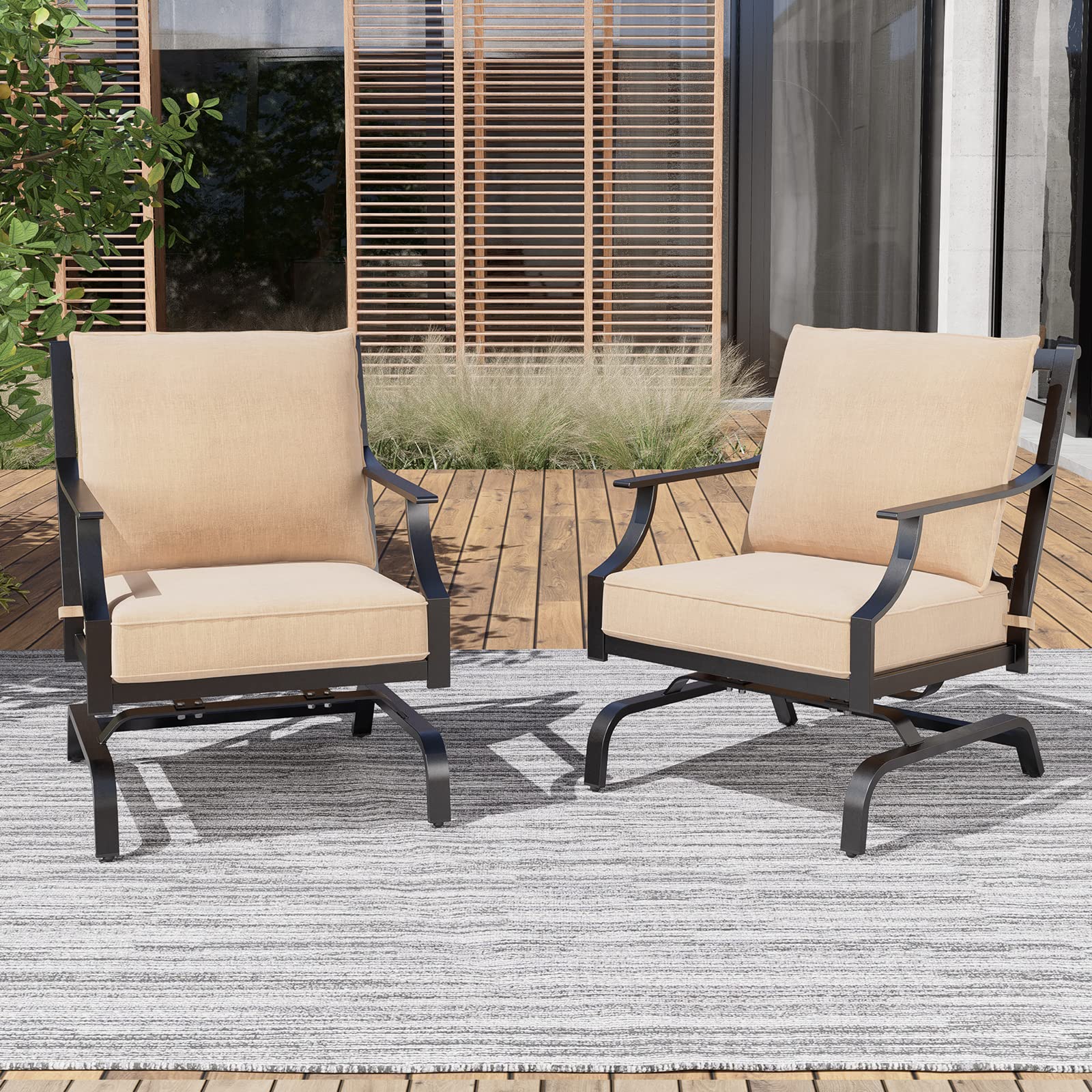 Grand Patio Outdoor Patio Seating, Motion Chair, Stationary Rocker, Padded Cushion Chair Set of 2, Beige Image Grand Patio Outdoor Patio Seating, Motion Chair, Stationary Rocker, Padded Cushion Chair Set of 2, Beige Image