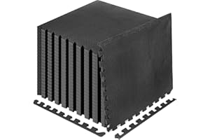 Tinideya 0.4'' Thick 144 Sq Ft Interlocking Foam Tiles Large Puzzle Exercise Mat for Home Gym 36 Tiles EVA Floor Mats with 72 Borders Workout Fitness Equipment Cushion, 24 x 24 Inch