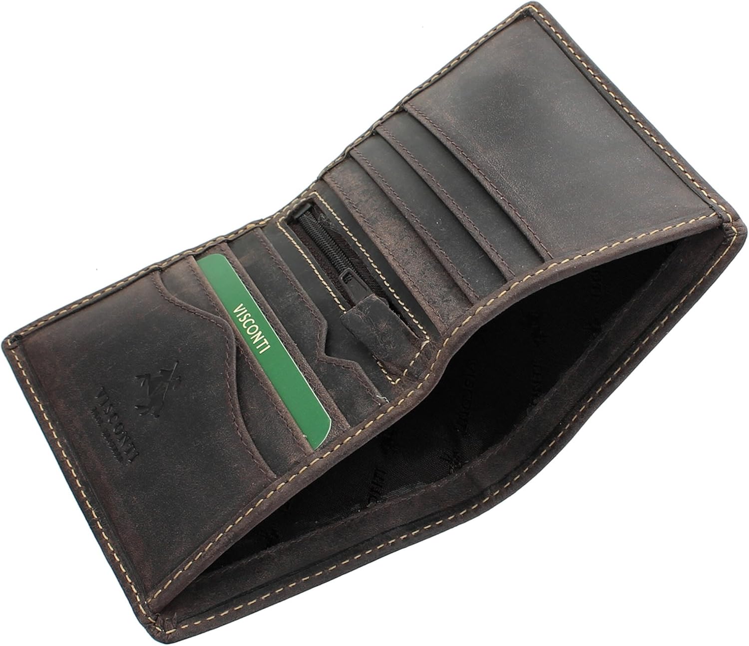 VISCONTI Hunter Compact Oiled Leather Arrow Wallet RFID Blocking 705 Oil Brown - Image 4