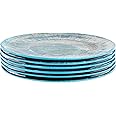 Radiance Teal Salad Plates Set of 6, 8.5-Inch Melamine Plates with Glazed Ceramic Look, Durable Lightweight BPA-Free Tableware for Indoor Outdoor Dining, Dishwasher Safe, Rustic Coastal Style