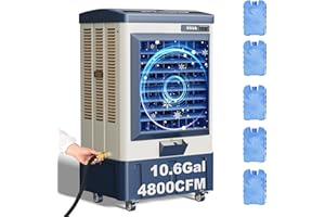 SUNGDOGIN Swamp Cooler, 4800CFM Evaporative Air Coolers with 10.6 Gal Tank, Windowless Air Conditioner 3 Speeds for Outdoor Use, 41 Inch Air Cooler Water Fan for Patio, Garage, Shop, Commercial Grey