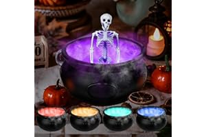 OCTERIC Halloween Mist Maker Fogger, 12.6" Big Witch Cauldron Skeleton with Color Change LED Light Large Capacity of Mist Water Fountain Pond Fog Machine and Splash Guard, Perfect for Halloween Decor