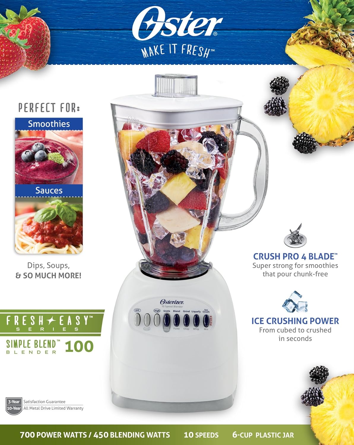 Oster Simple Blend 100 10Speed Blenders with Blend and Go Cups, 2