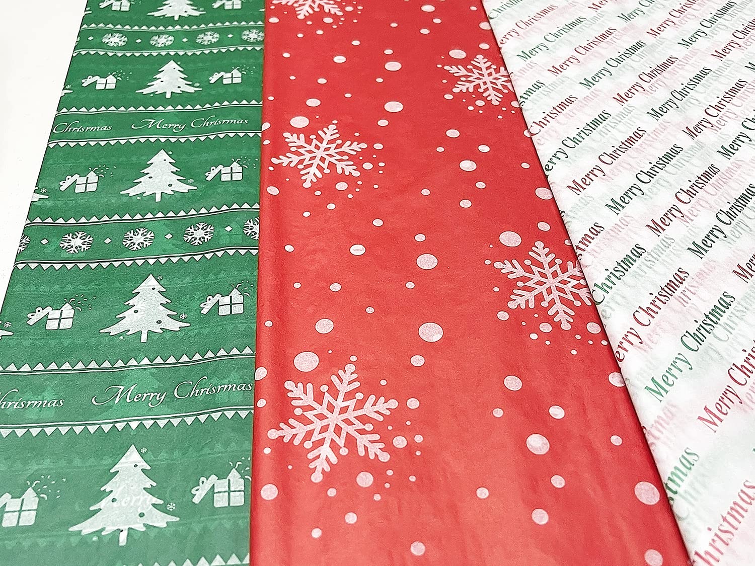 Jwssor Christmas Tissue Paper,60 sheets Red Green White Tissue Paper,50x35 cm Gift Wrapping Paper for Christmas Party Decoration