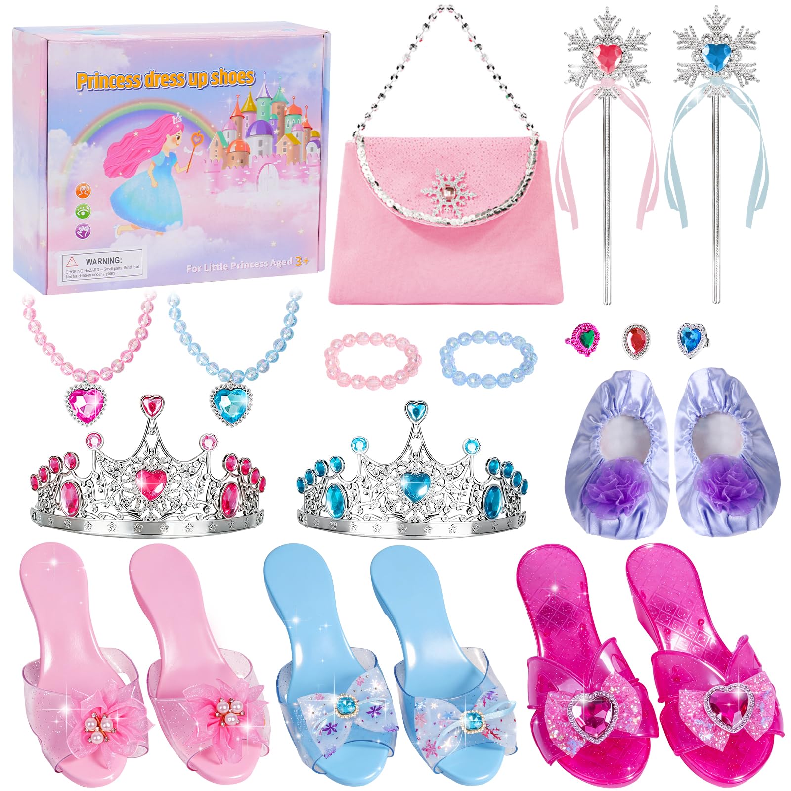 LOYO Princess Shoes, Princess Dress up Set for Girls Aged 3 to 6 Years Old, Princess Toys for Girls Birthday Gifts