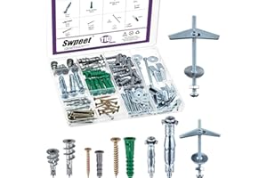 Swpeet 110Pcs 3 Styles Drywall Anchors Screws Set, Toggle Screw Wing Nut, Hollow Wall Anchors Molly Bolt, Self-Drilling Plast