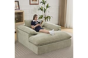 WUTUTUEE 69" Oversized Boneless Chaise Lounge Chair Indoor, No Assembly Green Lounge Couch, Chenille Upholstered Sofa Bed with Pocket Springs, Reading Chair with Ottoman for Living Room, Bedroom, Office