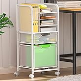 Feyejade Rolling File Cart with 2 Drawers, White File Cabinet Organizer for Hanging File Folders, Letter-Size File Storage with Wheels, Multi-Layer Mobile Filing Cabinet for Office and Home, White