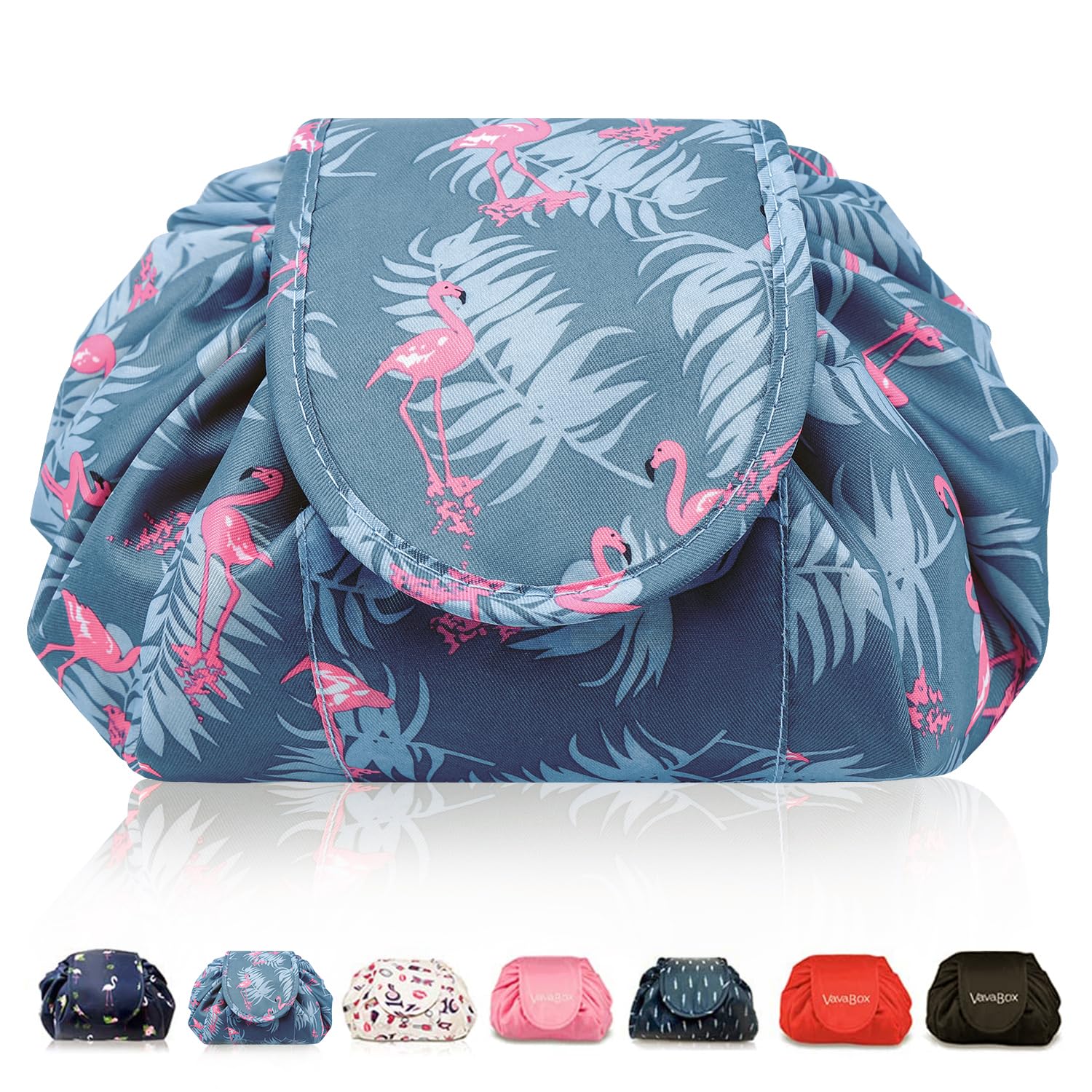 Lazy Drawstring Makeup Bags, Large Capacity Waterproof Travel Portable Cosmetic Bag Pouch Makeup Pouch Storage Organiser for Women Girl (Flamingo)