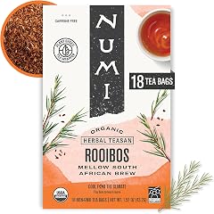 Numi Organic Rooibos Tea, 18 Herbal Tea Bags, Caffeine Free | South African Red Tea with Deep Earthy Vanilla Taste