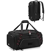 Smasrob 26L Gym Duffle Bag with Backpack Straps, Shoe Compartment and Wet Pocket, Small Duffle Bag for Travel and Sports, Black
