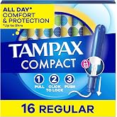 Tampax Compact Pearl Tampons, with LeakGuard Braid &amp; Extendable Applicator, Regular Absorbency, Compact Extendable Applicator, Unscented, 16 Count (Packaging May Vary)