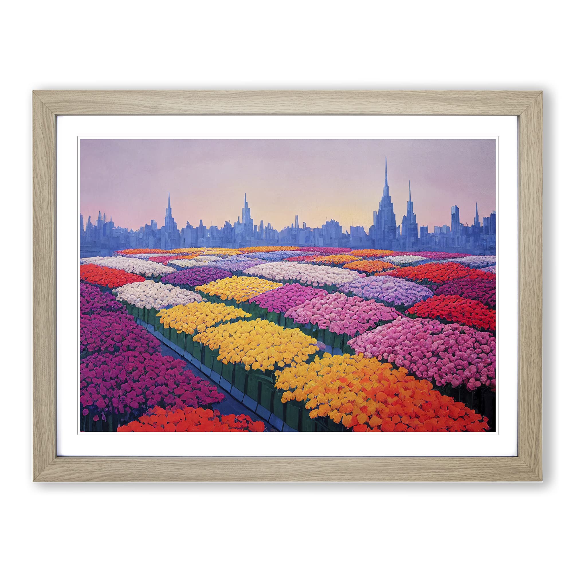 Cute Flower Market Framed Print | A4 Oak Framed Wall Art | Ready to Hang | Modern Floral Picture | Living Room Bedroom Lounge Office