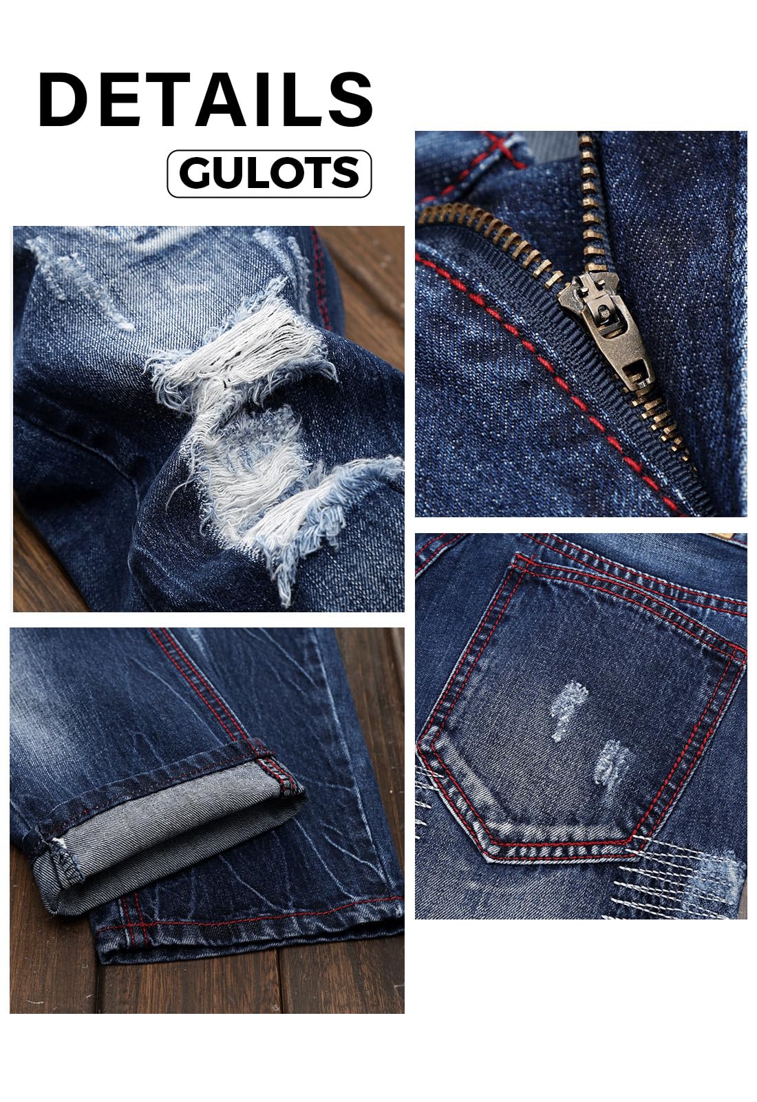Gulots Men's Ripped Jeans Classic Comfort Regular Fit Basic Denim Pants for Men Casual Slim Fit Skinny Jean with Pockets 30 Ripped Blue
