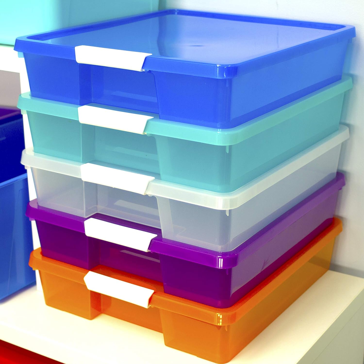 Storex Classroom Student Project Box, 12 x 12 Inches, Assorted Tints, 5-Pack (63202U05C), standard sized : Office Products
