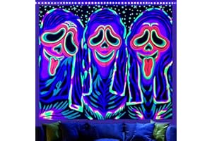 Jhdstore Blacklight Horror Tapestry Blacklight Horror Face Tapestry UV Reactive Tapestries Wall Hanging Glow in The Dark Part