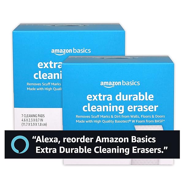 AMAZON BASICS EXTRA DURABLE CLEANING ERASERS, REMOVES SCUFF MARKS AND DIRT FROM WALLS, FLOORS AND DOORS, 2 PACKS OF 7