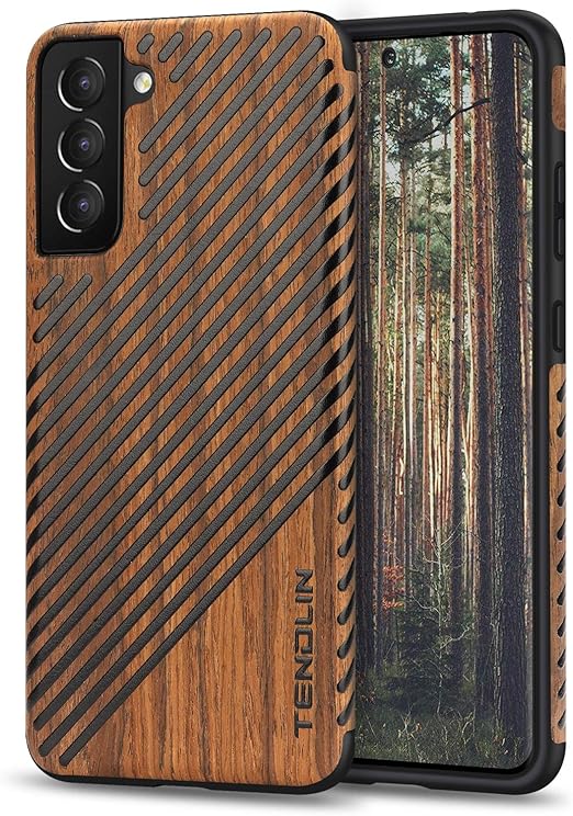 Amazon Com Tendlin Compatible With Samsung Galaxy S21 Plus Case Wood Grain And Leather Outside Design Tpu Hybrid Case