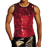 ZEROYAA Men's 70s Sequin Tank Top Shiny Disco Metallic Sleeveless Shirt