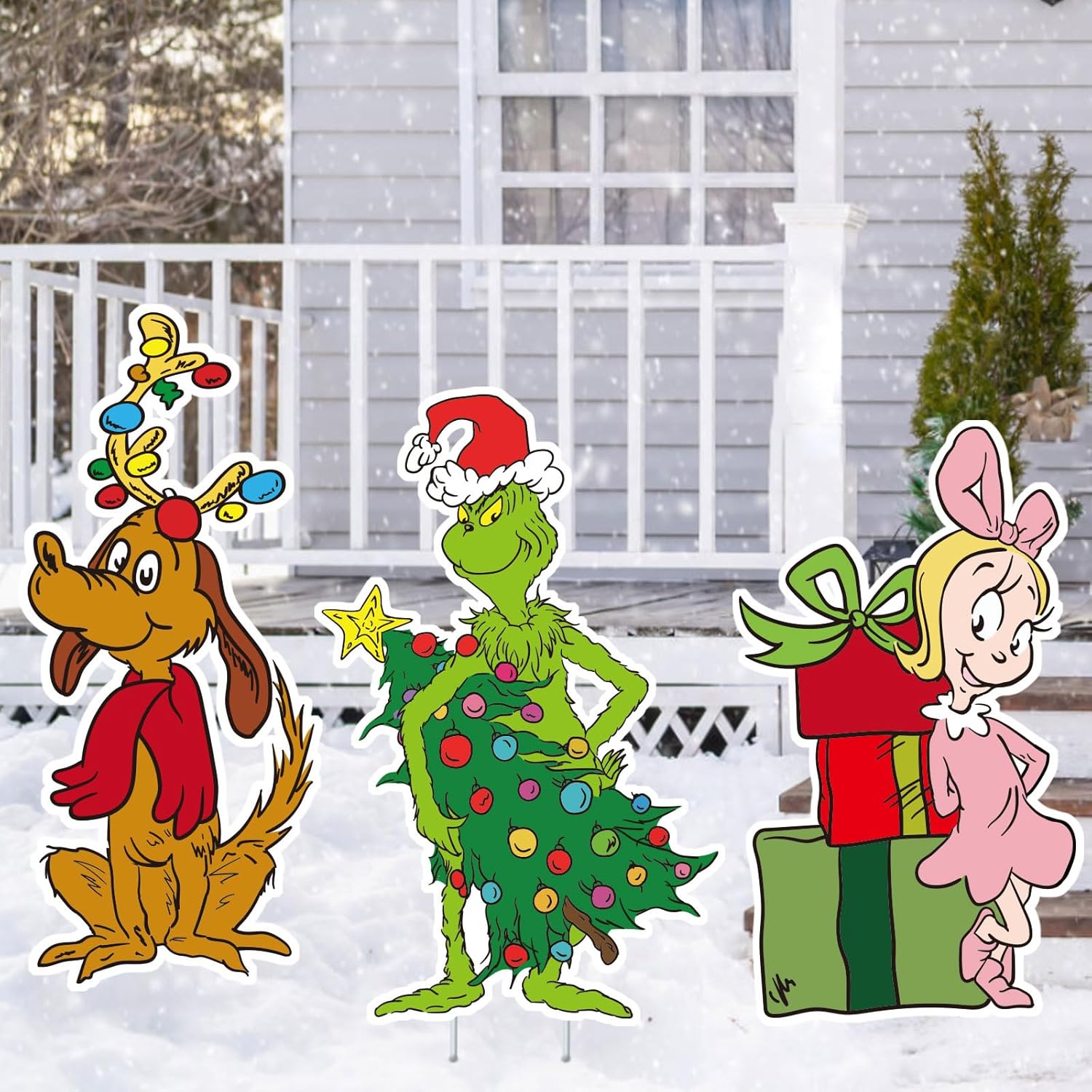 Yard Signs - 3PCS Christmas Grinchs Decorations,Whoville Grinchs Yard Signs with Stakes,Outdoor Whoville Decorations for Garden Yard Lawn Christmas Tree Decor