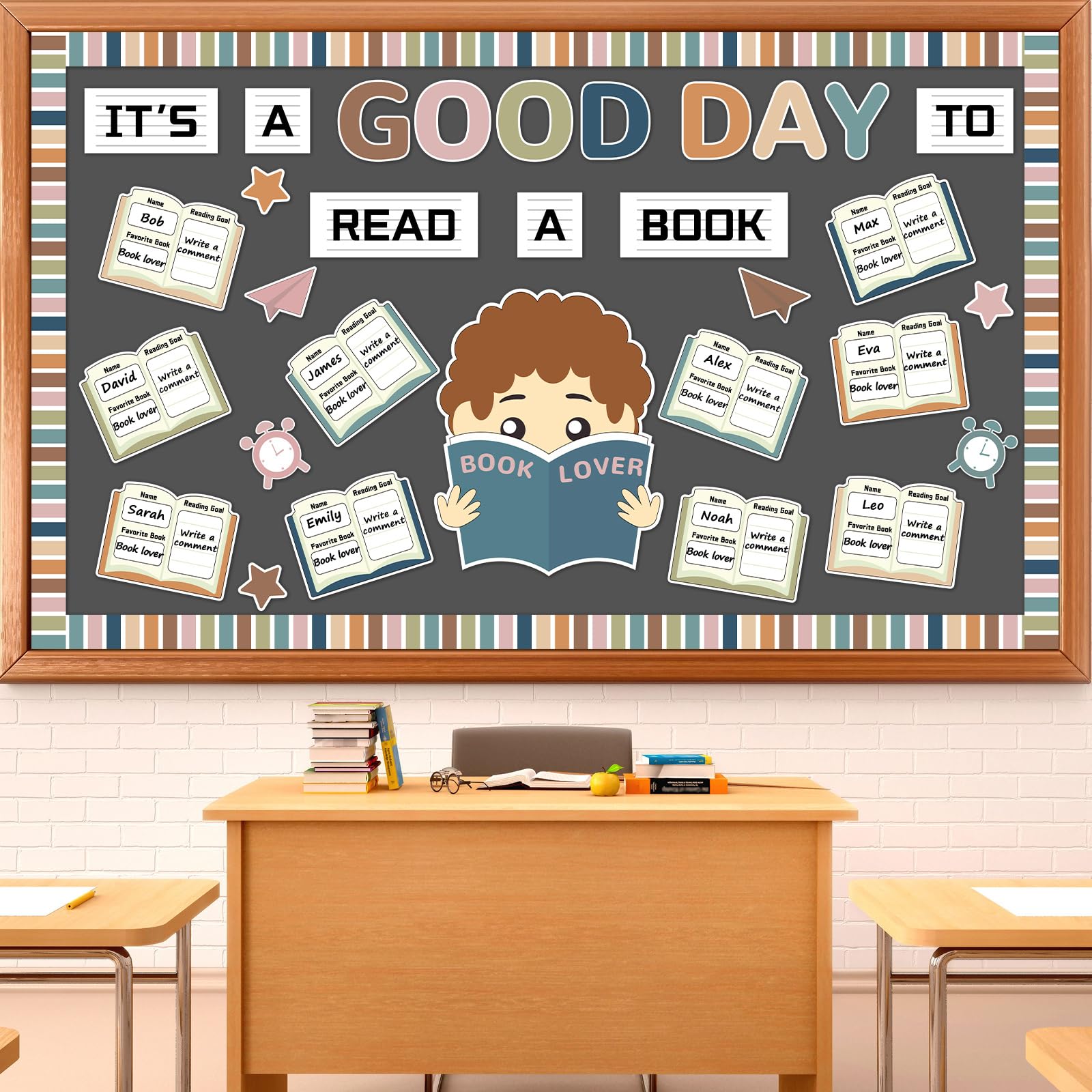 Photo 1 of Boho Reading Bulletin Board Decorations Its a Good Day to Read a Book Bulletin Board Colorful Books Cutouts Back to School Reading Classroom Decor for Home Library Preschool Chalkboard Wall Supplies