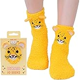 POPCRAZE Women Leopard Fuzzy Socks - Leopard Print Fluffy Foot Warmer Size 5-9 - Warm Cozy Slipper Socks Valentine Gift Idea - Soft Sleeping Quirky Footies – 1 Pair