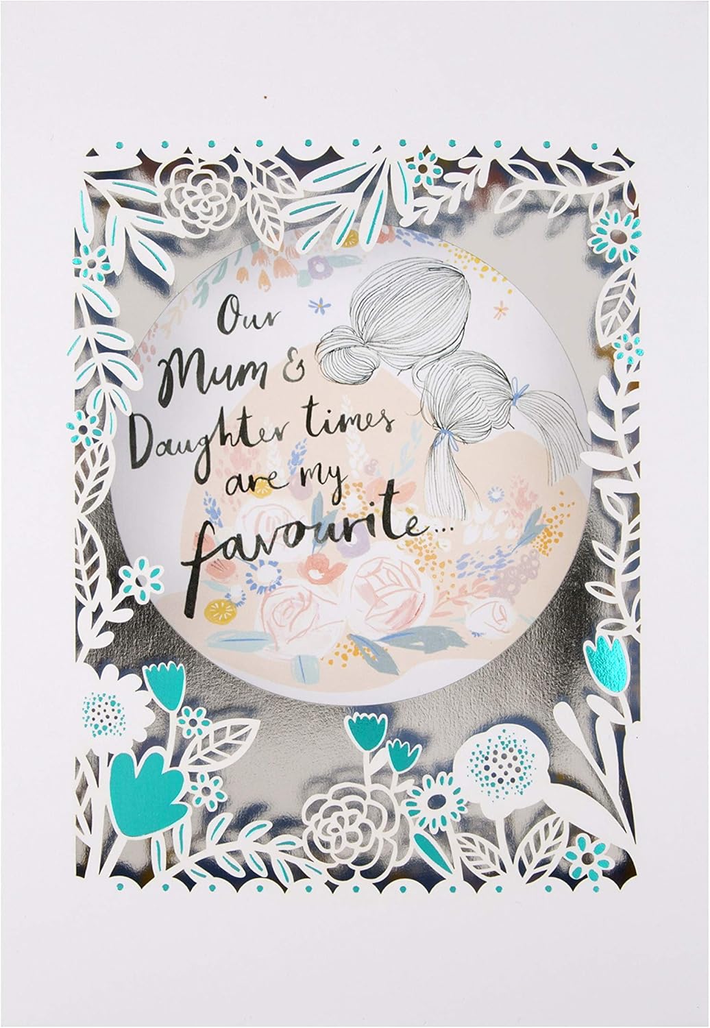 Hallmark Mothers Day Card for Mum 3D & Pop Up, From Daughter, Floral Frame Box Design, White Turquoise, Blue, Green, Silver - Image 3