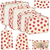 KPX 8 Set Packing Cubes for Travel, Luggage Packing Organizers Accessories Large Toiletries Bag for Clothes Shoes Cosmetics (Strawberry)