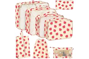 KPX 8 Set Packing Cubes for Travel, Luggage Packing Organizers Accessories Large Toiletries Bag for Clothes Shoes Cosmetics (Strawberry)