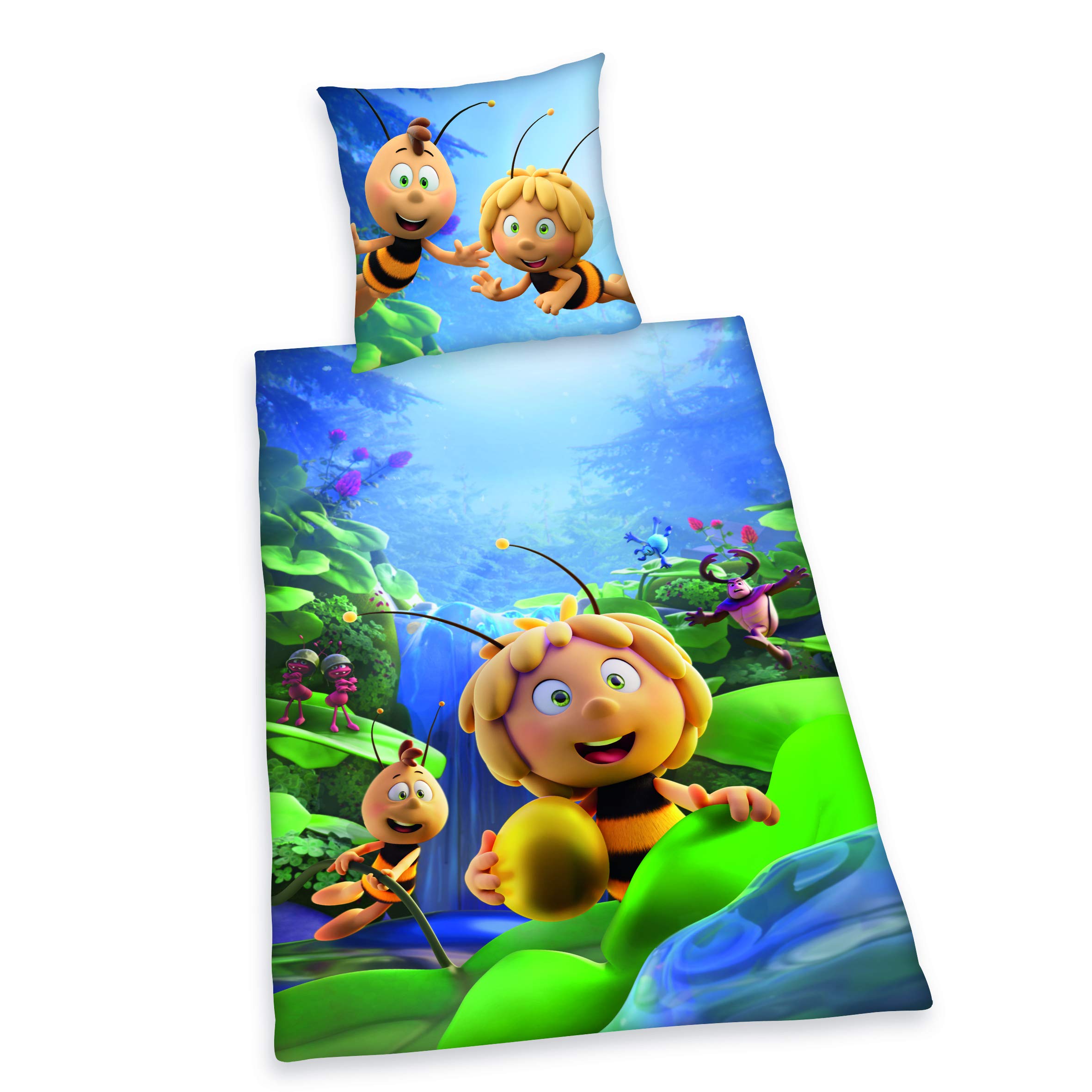 Bedding Set Maya the Bee, Pillow Case 80x80 cm, Duvet Cover 135x200 cm, with smooth-running zipper, Cotton/Renforcé