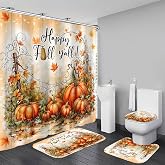 AZHM 4 Pcs Thanksgiving Pumpkin Harvest Shower Curtain Set with Rugs | Bathroom Decor Set with Waterproof Curtain, Bath Mat Toilet Lid Cover U-Shape Rug 12 Hooks 71*71 in for Toilet Washroom