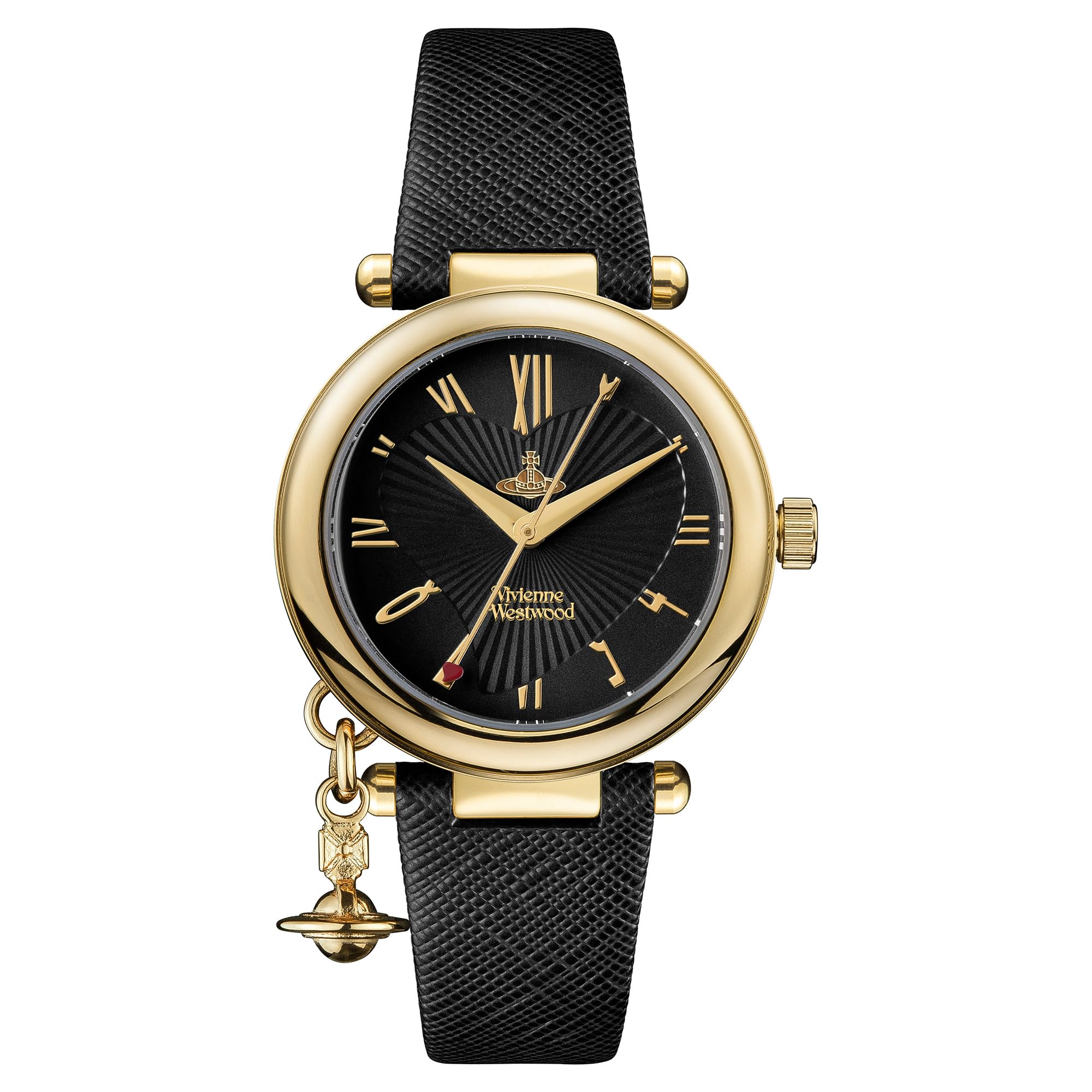 Vivienne Westwood Orb Womens 36mm Analogue Quartz Watch in Black with Analogue Display, and Black Leather Strap VV006GDBLK.