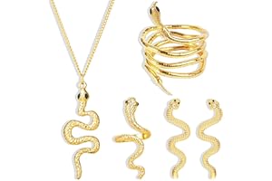 Dcfywl731 Snake Jewelry Set for Women Glexible Snake Bracelet Necklace Earrings Ring Sets Punk Gothic Jewelry Halloween Party Favors Cosplay Medusa Costume Accessories