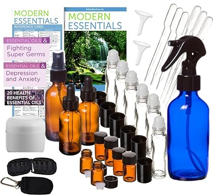 Botellas de Aceites Esenciales ámbar vidrio y cristal de azul cobalto 31 piezas Deluxe Kit-