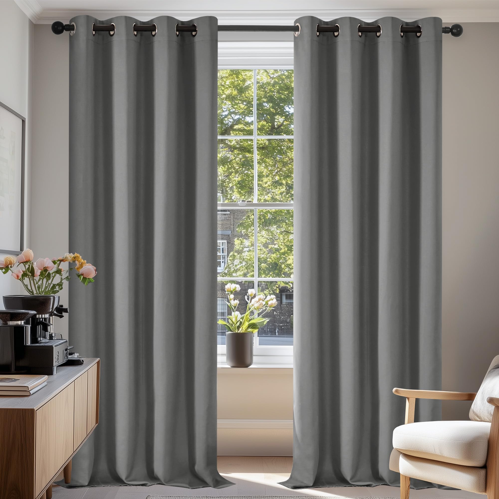 Deconovo Super Soft Thermal Insulated Window Treatment Bedroom Curtains Blackout Eyelet Blackout Curtains for Livingroom 140x260cm Light Grey 1 Pair