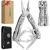 FLISSA 16-In-1 Multi Tool, EDC Multitool, Silver | Gift for Men, Stainless Steel, Pocket Knife, Pliers, Belt Clip, Oxford Sheath, Safety Locking, For Camping, Outdoor