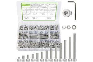 K Kwokker 1040PCS M4 Nuts and Bolts Assortment Kit 4mm-45mm, 304 Stainless Steel M4 Screw Assortment, Hex Socket Head Cap Machine Screws Bolts and Nuts Kit Silver 4/6/8/10/12/14/16/20/25/30/35/40/45mm
