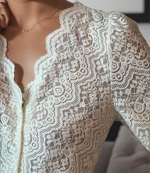 LUXVEER DRESSY LACE TOPS FOR WOMEN BLOUSES FOR WOMEN CASUAL V NECK BUTTON DOWN SHIRTS FOR WOMEN IVORY