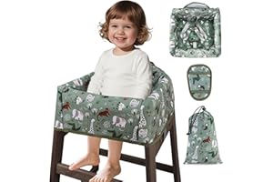 Lunobubo Baby High Chair Cover Restaurant with Strap Pads & 3-Point Harness, Machine Washable, Waterproof Portable Highchair Covers for Eating, Travel, Home Use - Fits Wooden Chairs, Green Dinosaurs