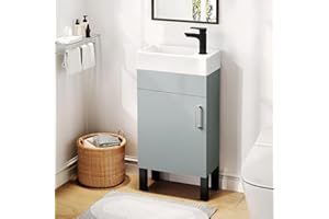 DWVO 16 Inch Bathroom Vanity Sink Combo for Small Space, Freestanding Bathroom Cabinet with Undermount Ceramic Sink, Modern Bathroom Storage Vanity Soft-Close Doors, Grey