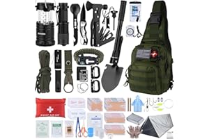 KNVBIN Survival Kit, 250pcs Survival Tools Tactical Gear and Trauma Bag, Survival First Aid Kit with Molle Crossbody Bag & Emergency Tent for Earthquake, Bug Out, Outdoor Adventure, Gifts for Christmas Men