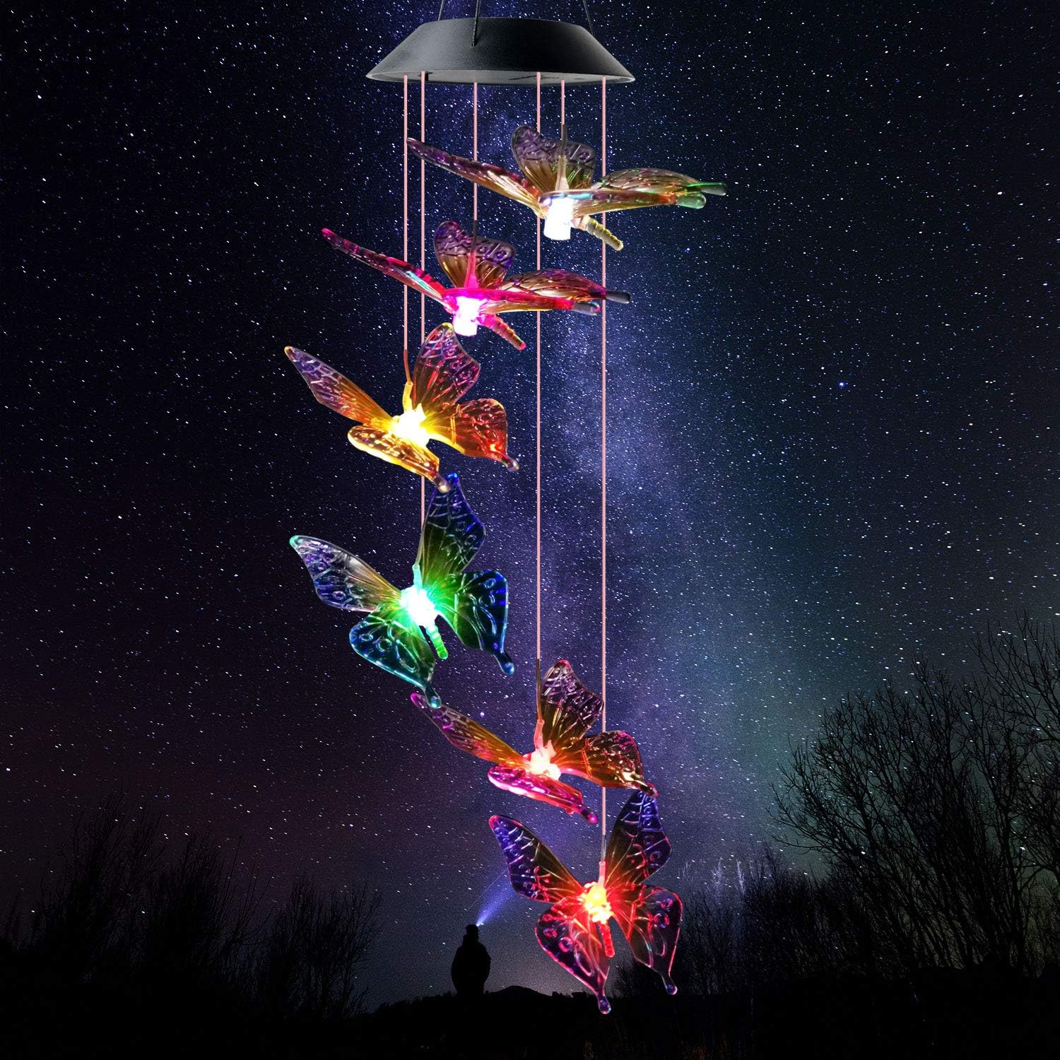 JOBOSI Color butterfly Wind Chimes Gifts for mom Solar Wind Chime Butterfly Wind Chimes Glowing Wind Chimes Outdoor Decor mom Gifts Thanksgiving Gift Grandma Gifts S Hook Wind Chimes Wind Chimes Gifts : Garden & Outdoor