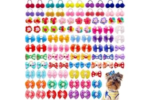 Mruq pet 100pcs Dog Hair Bows, Bulk Cute Puppy Pet Small Dog Hair Bows with Rubber Bands, Mix Handmade Flower Puff Ball Rhinestone Pearls Dog Bows, Yorkie Dog Bows for Dog Hair Grooming Accessories